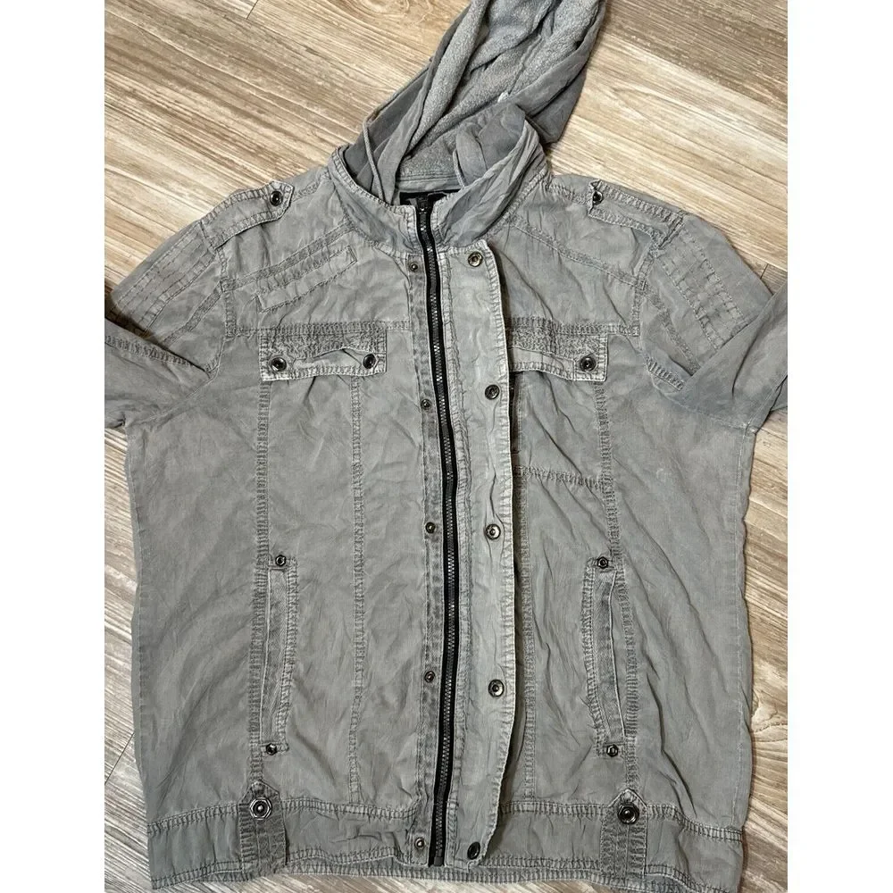 Buckle Black Label‎ women tactical zip snaps hood jacket size L slim fit
